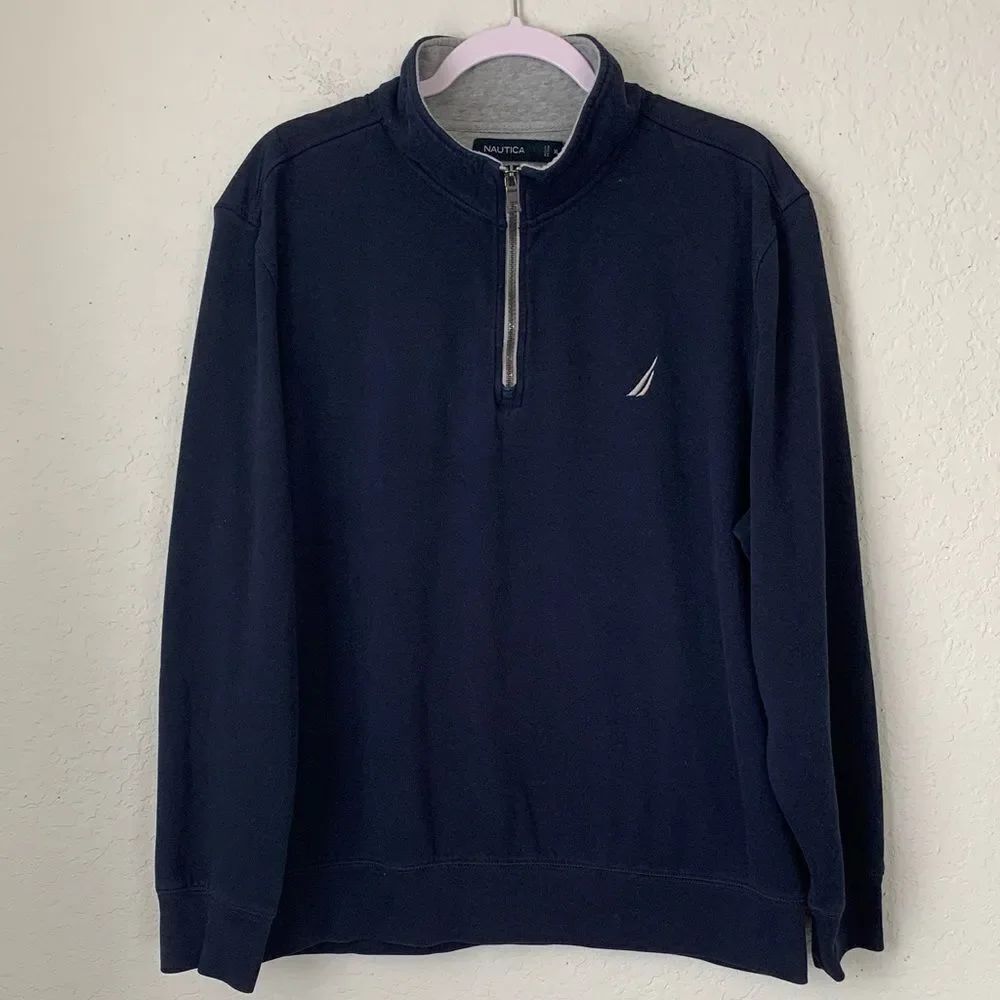 Nautica Men's Dark Blue Gray 1/4 Zip-Up Sweater Size XL